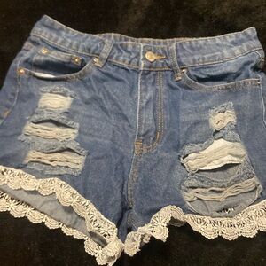 jean shorts with lace